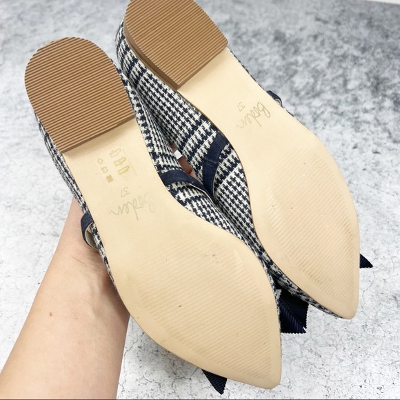 Boden Plaid Jeweled Bow Flats Pointed Blue Holiday Shoes Size 37 - Picture 7 of 7